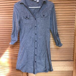 Gray Button-Up Shirt Dress